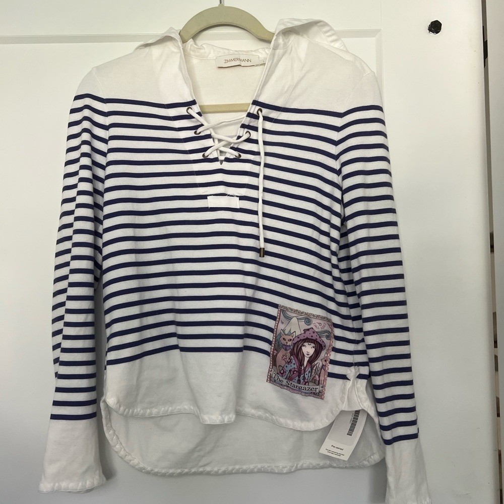 Zimmermann Blue and White Striped Henley top